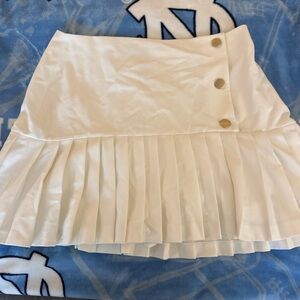 Zara White Pleated Mini Skirt with Gold Button Detail